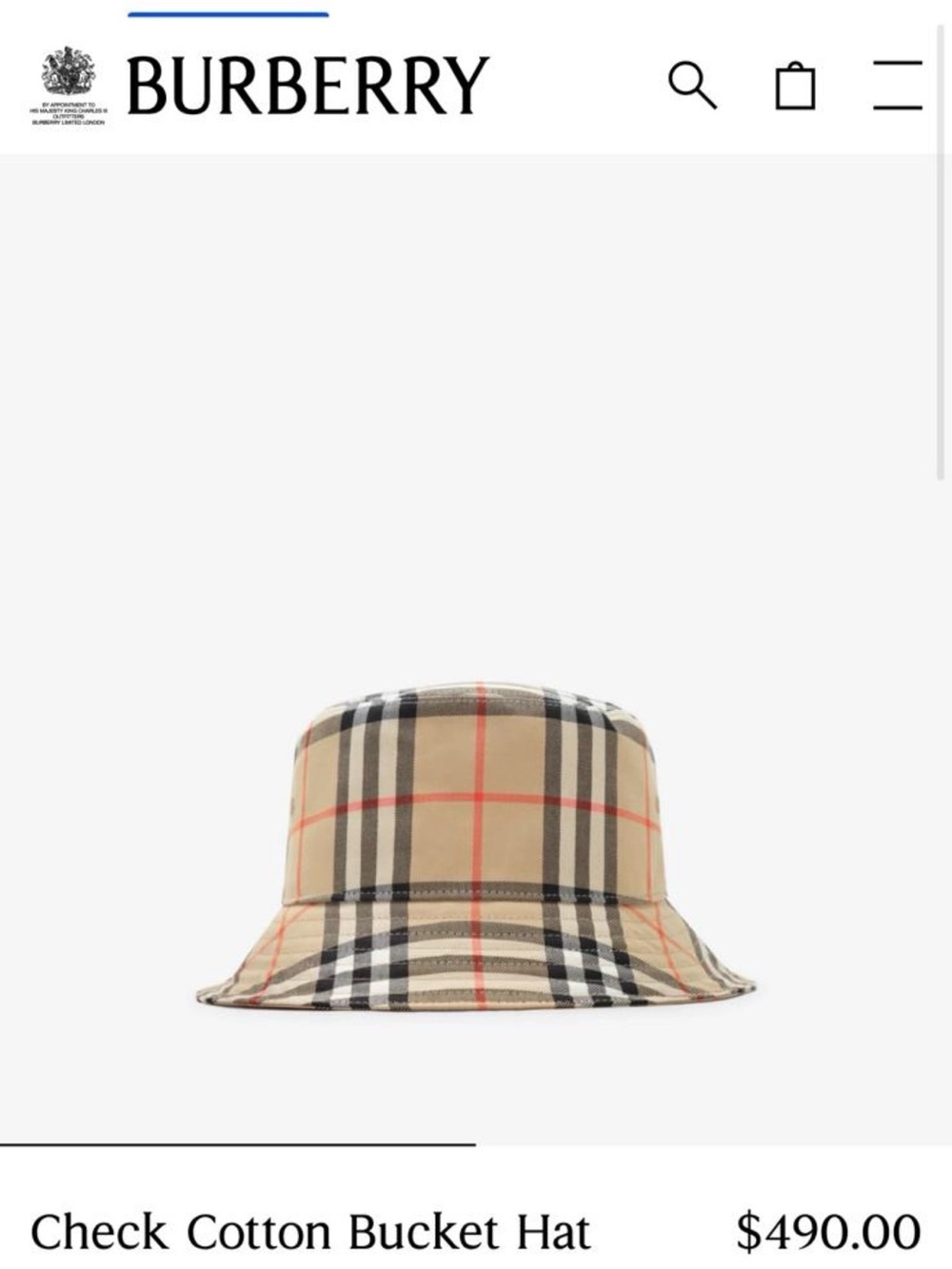 Burberry Check Bucket Hat in Beige, Black & Red